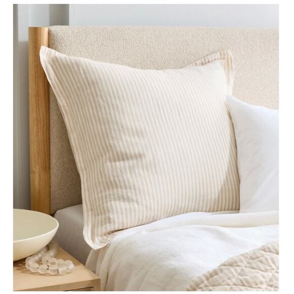 Quince European Linen Striped Euro Sham  Mist and White NWOT #84 - Picture 2 of 3